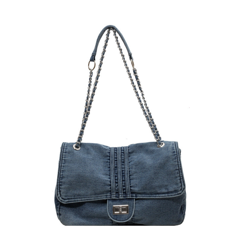 Denim Fashion Large Capacity Chain Commuter Tote Wandering Shoulder Bag