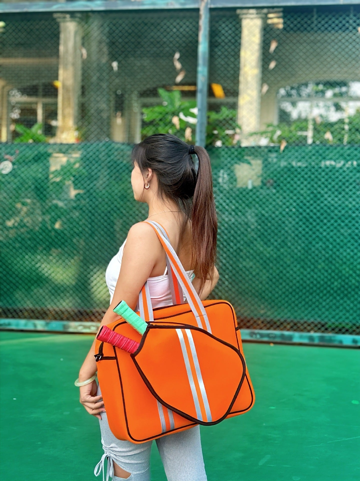 Striped Outdoor Neoprene Travel Portable Crossbody Shoulder Tennis Pack